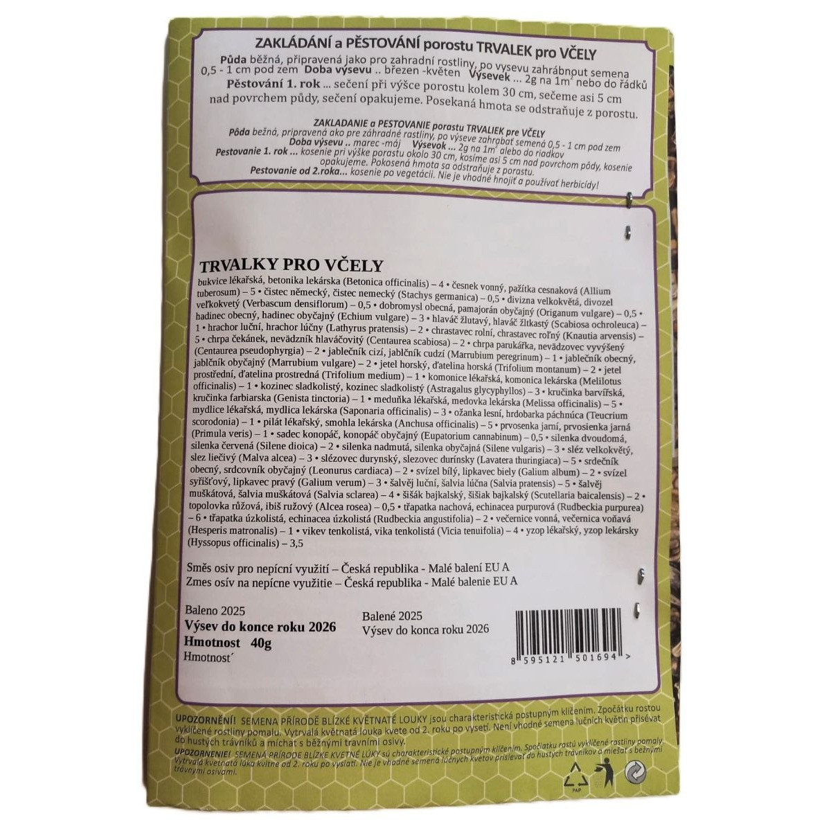 Trváce kvety pre včely - Planta Naturalis - lúčna zmes - 40 g